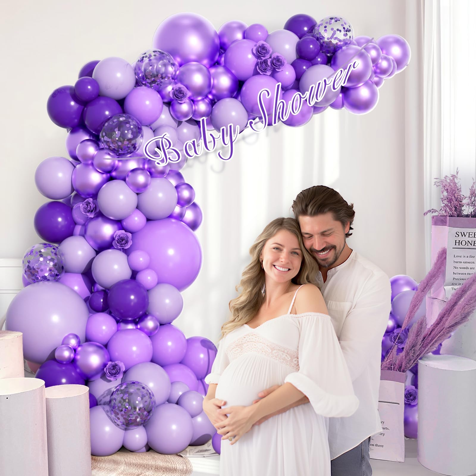 136pcs Purple Balloons Garland Arch Kit, 18 12 10 5 In Dark Light Metallic Purple Confetti Latex balloons Different Sizes for Purple Birthday Butterfly Wedding Baby Shower Party Decorations