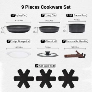 Nonstick Pots and Pans Set with Germany Granite Coating, Induction Cookware Sets with Removable Handle,Stackable RV Cooking Set with Detachable Handle, Dishwasher/Oven Safe, Dark Gray