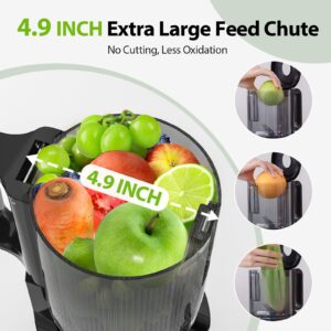 Cold Press Juicer, Aeitto Juicer Machines with 4.9" Wide Mouth, Slow Juicer for Whole Fruits & Vegetables, Easy to Clean, Juice Extractor Self Feeding, Easy to Assemble