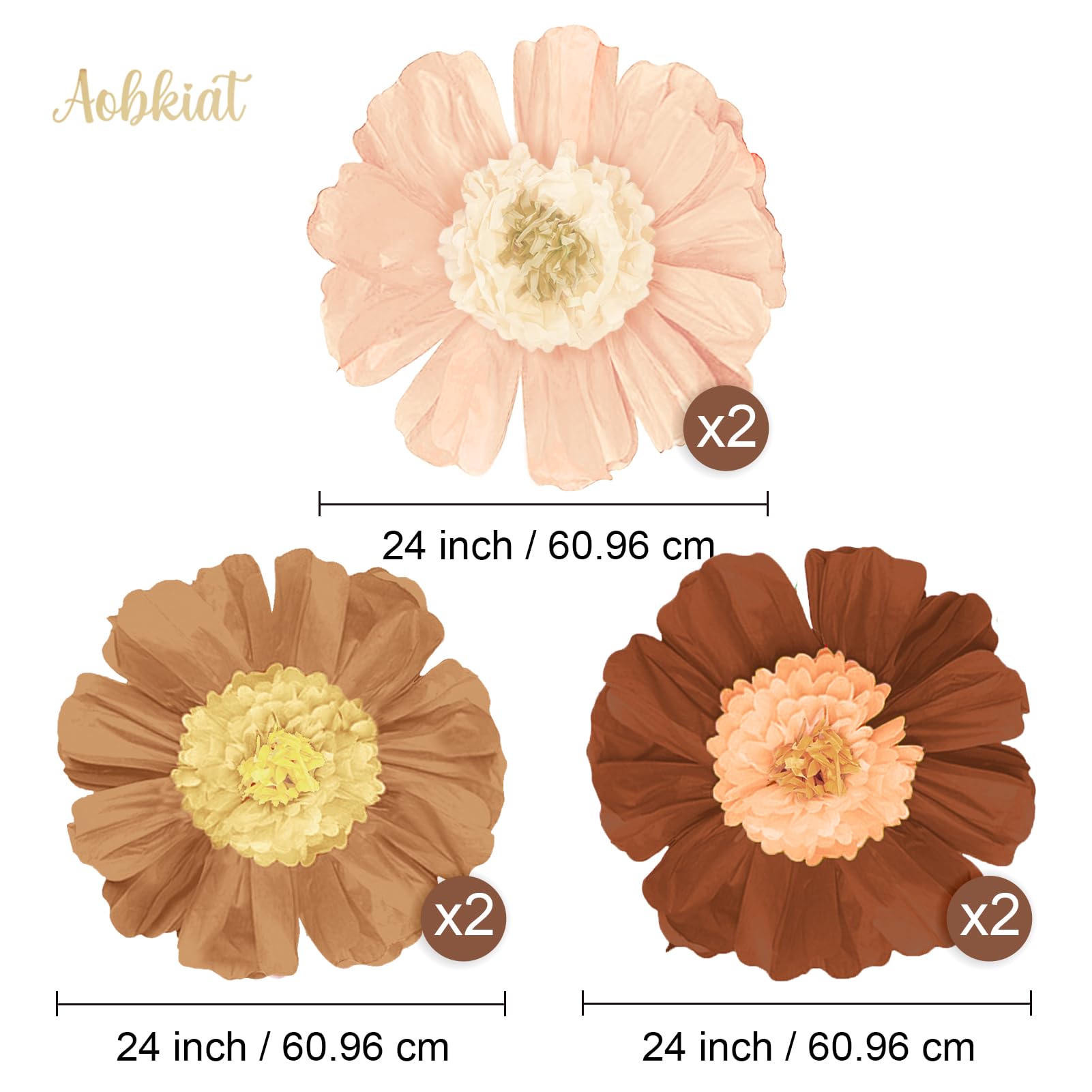 AOBKIAT Fall Baby Shower Decorations for Wall,6PCS Large Paper Flower for Thanksgiving Party,Red Brown Blush Tissue Paper Flowers for Boho Wedding Floral Backdrop,Bridal Shower,Birthday,Archway