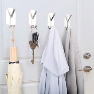 Towel Hook Adhesive Hooks, 4 Pack Towel Racks for Bathroom Stainless Steel 3.15 inch Wall Hooks Hanger Towel Holder Heavy Duty Robe Coat Hook for Towel, Coat, Robe, Cloth, Hat (Silver)