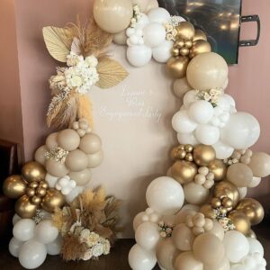 White Sand and Gold Balloons Arch Garland Kit-180pcs Neutral Metallic White Chrome Gold Balloons for Boho Wedding Baby Shower Bridal Shower Birthday Party Decorations