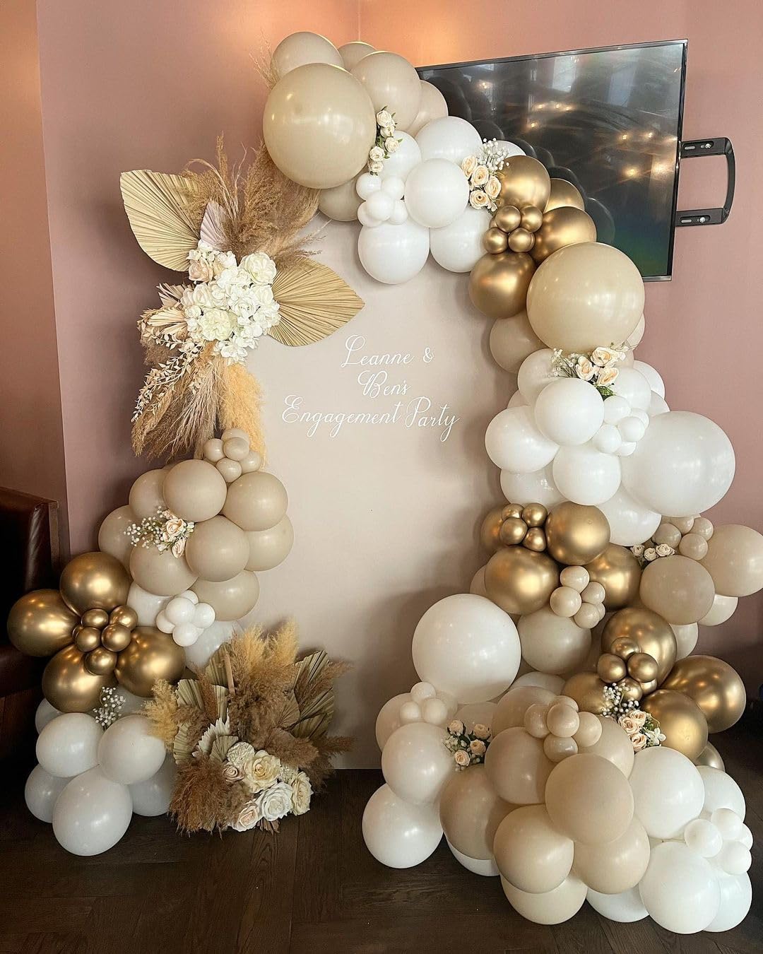 White Sand and Gold Balloons Arch Garland Kit-180pcs Neutral Metallic White Chrome Gold Balloons for Boho Wedding Baby Shower Bridal Shower Birthday Party Decorations