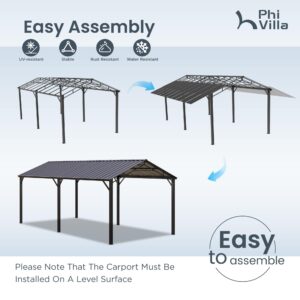 PHI VILLA 10 x 20 ft Carport Metal Carports with Galvanized Steel Roof, Sturdy Heavy Duty Metal Carport for Cars, Boats, and Tractors