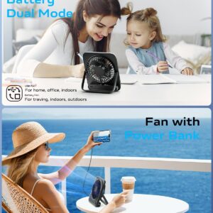 Otlonpe Desk Fan, Rechargeable Portable Fan Slim Quiet, 4000mAh Small Personal Table Fan Battery Operated 7.5-22H, Power Bank, 4 Speeds, 180° Foldable Desktop Fan for Travel Home Office Outdoor, Black