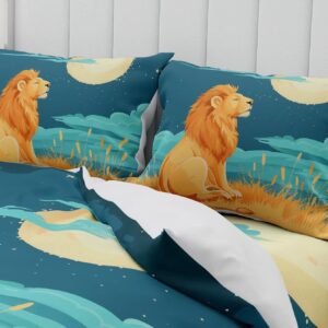 Moinlizy 3D Lonly Lion and Moon Printed Duvet Cover Set Bedding Sets Twin Size with 1 Piece Duvet Cover 2 Pieces Pillow Cases Ultra Durable Microfiber No Comforter