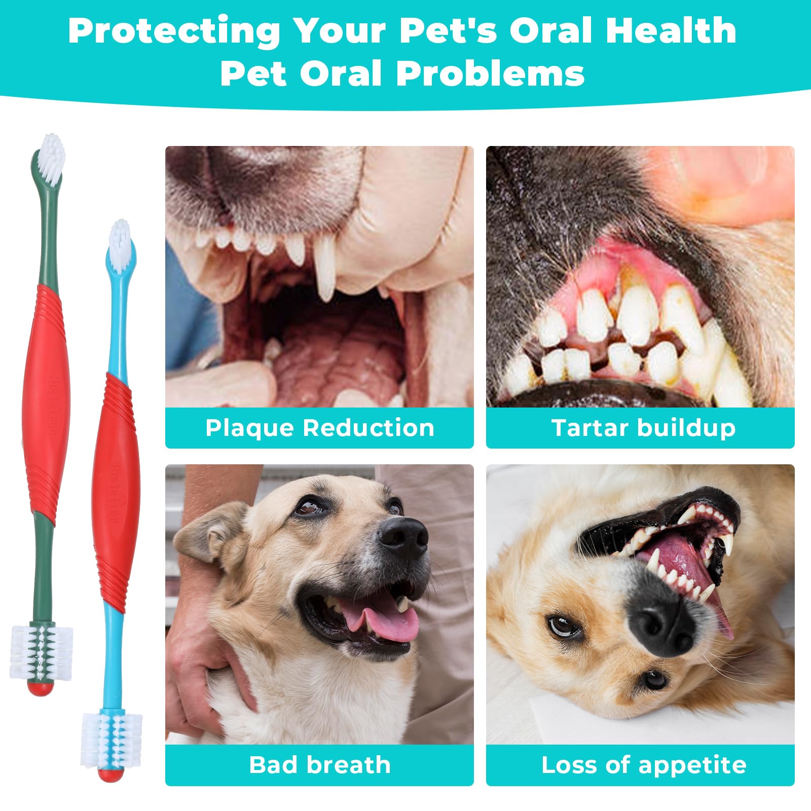 2 PCS Dog Teeth Cleaning Brush, 360 Degree Dog Tooth Brush, Dual Head DogToothbrush, Dog Cleaning Tooth Brushing Kit, Designed for Pet Dental Care, Keep Pet Teeth Cleaning for Small and Large Dogs