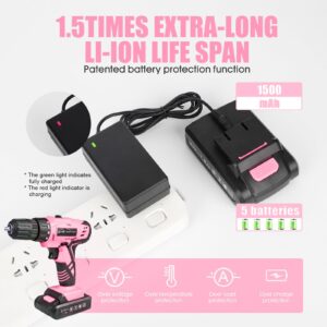 Pink 21V Cordless Drill Set for Women,Power Cordless Drill with Battery and Charger,Lightweight Complete Womens Tool Kit for House,Pink Tools Set with Electric Drill Driver for Home Office Repair