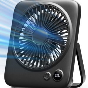 Otlonpe Desk Fan, Rechargeable Portable Fan Slim Quiet, 4000mAh Small Personal Table Fan Battery Operated 7.5-22H, Power Bank, 4 Speeds, 180° Foldable Desktop Fan for Travel Home Office Outdoor, Black