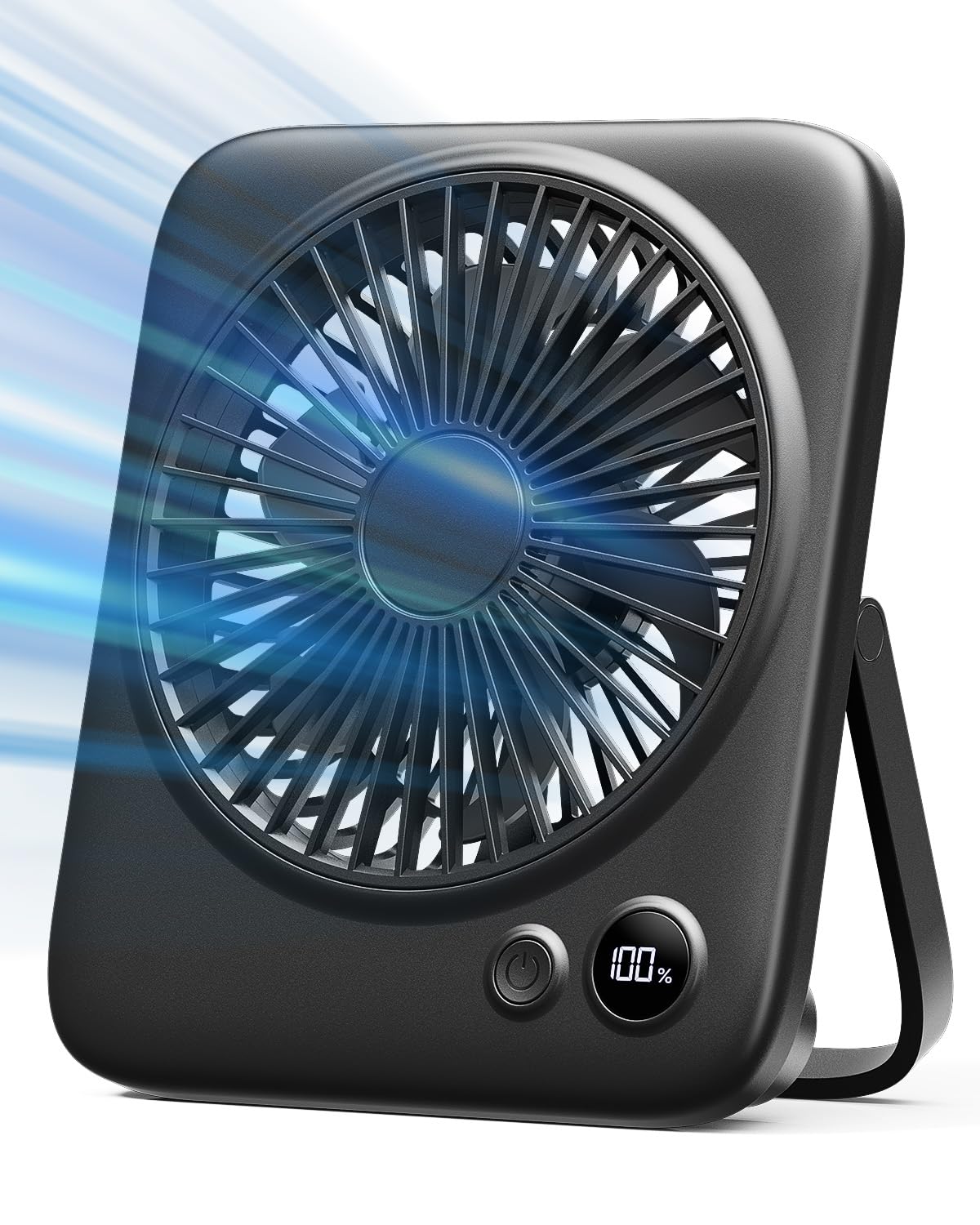 Otlonpe Desk Fan, Rechargeable Portable Fan Slim Quiet, 4000mAh Small Personal Table Fan Battery Operated 7.5-22H, Power Bank, 4 Speeds, 180° Foldable Desktop Fan for Travel Home Office Outdoor, Black