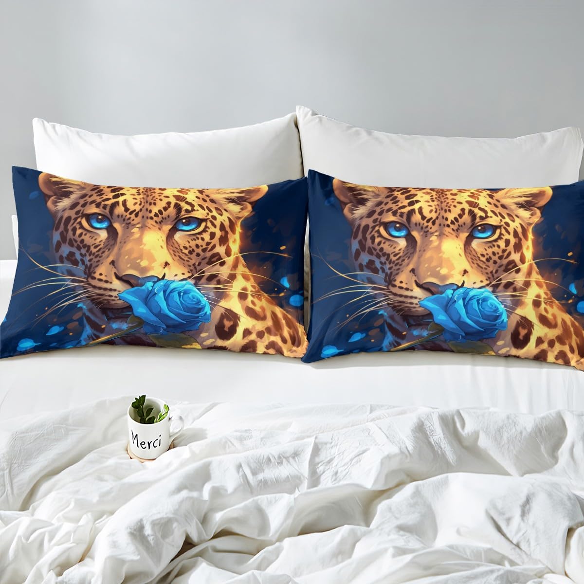 Feelyou Kids Leopard Rose Bedding Set Queen Size, Cheetah Print Comforter Cover Wild Animal Duvet Cover Boys Girls Safari Teens Bedspread Cover Room Decor Soft Quilt Cover 3Pcs (No Comforter)