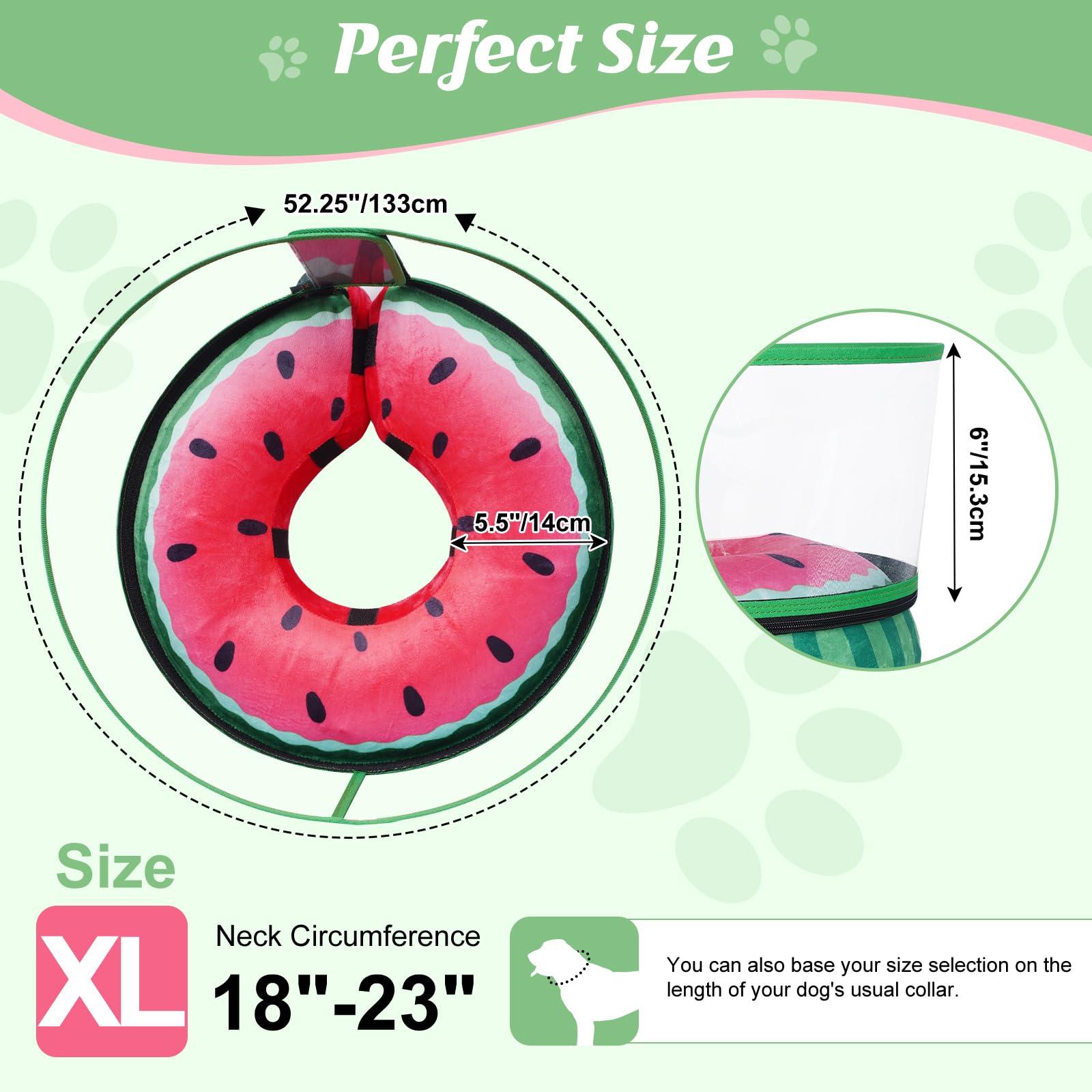 Didopet Inflatable Dog Cone, Watermelon Dog Donut Collar After Surgery, Dog Cone Alternative with Detachable Anti-Licking Shield, Soft Dog Cone for Large Medium Dogs Does Not Block View