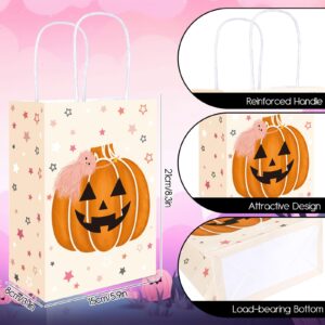 Whaline 24Pcs Pink Halloween Party Gift Bags with Handles Cute Ghost Boo Bat Evil Pumpkin Cat Paper Goodie Bags Candy Treat Bags for Birthday Wedding Baby Shower