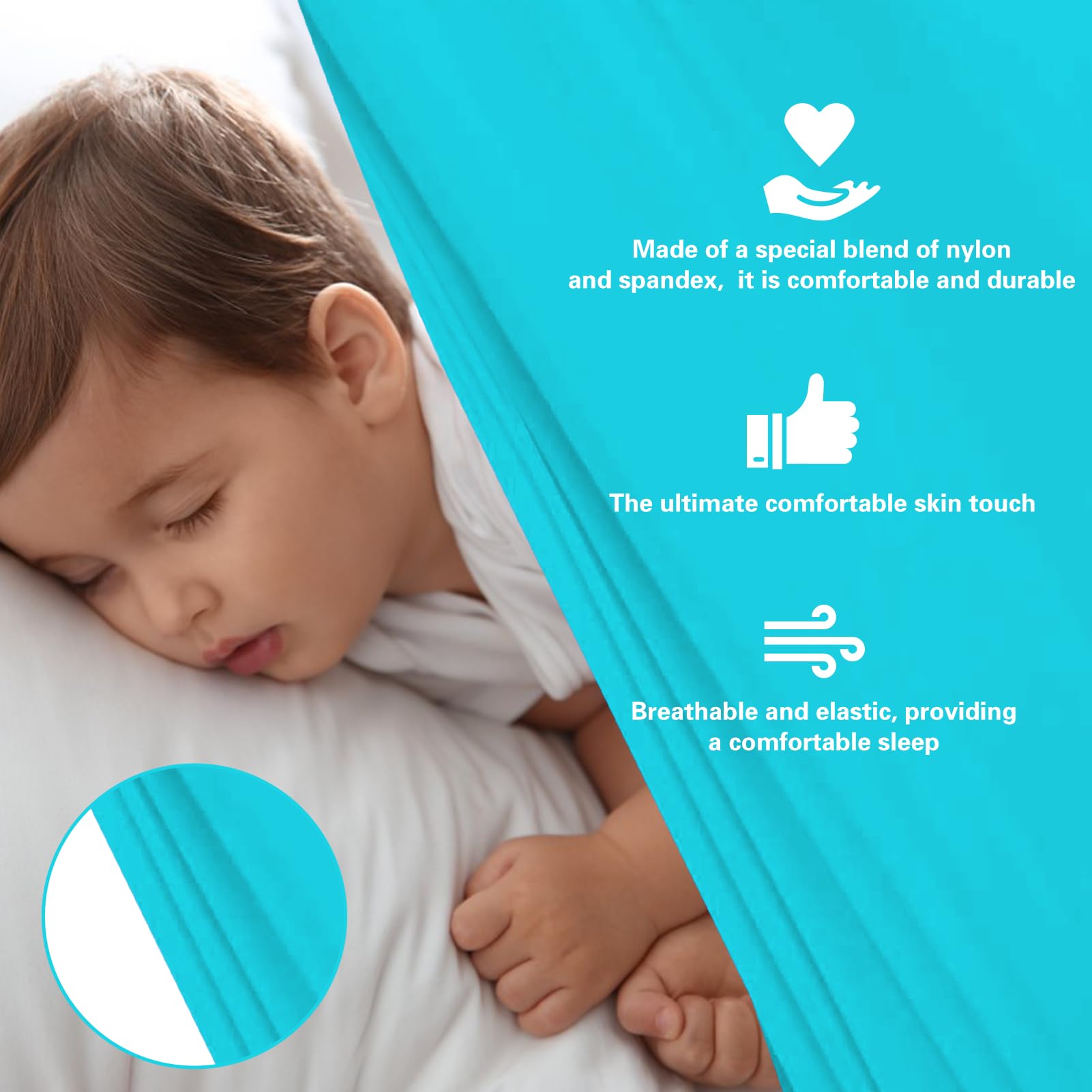 Woqiuke Sensory Sheet for Kids Special Needs Bed Sheet for All Night Comfort - Breathable and Stretchy (Turquoise, Twin)