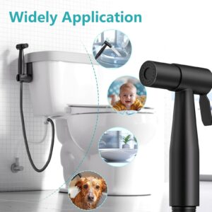 Handheld Bidet Sprayer for Toilet, Stainless Steel Leak Free T-Valve & Adjustable Jet Spray, Feminine Hygiene, Shower Sprayer for Pet, Wall or Toilet Mount Superior Complete Accessories (Black)