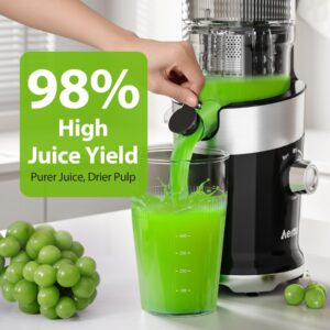 Cold Press Juicer, Aeitto Juicer Machines with 4.9" Wide Mouth, Slow Juicer for Whole Fruits & Vegetables, Easy to Clean, Juice Extractor Self Feeding, Easy to Assemble