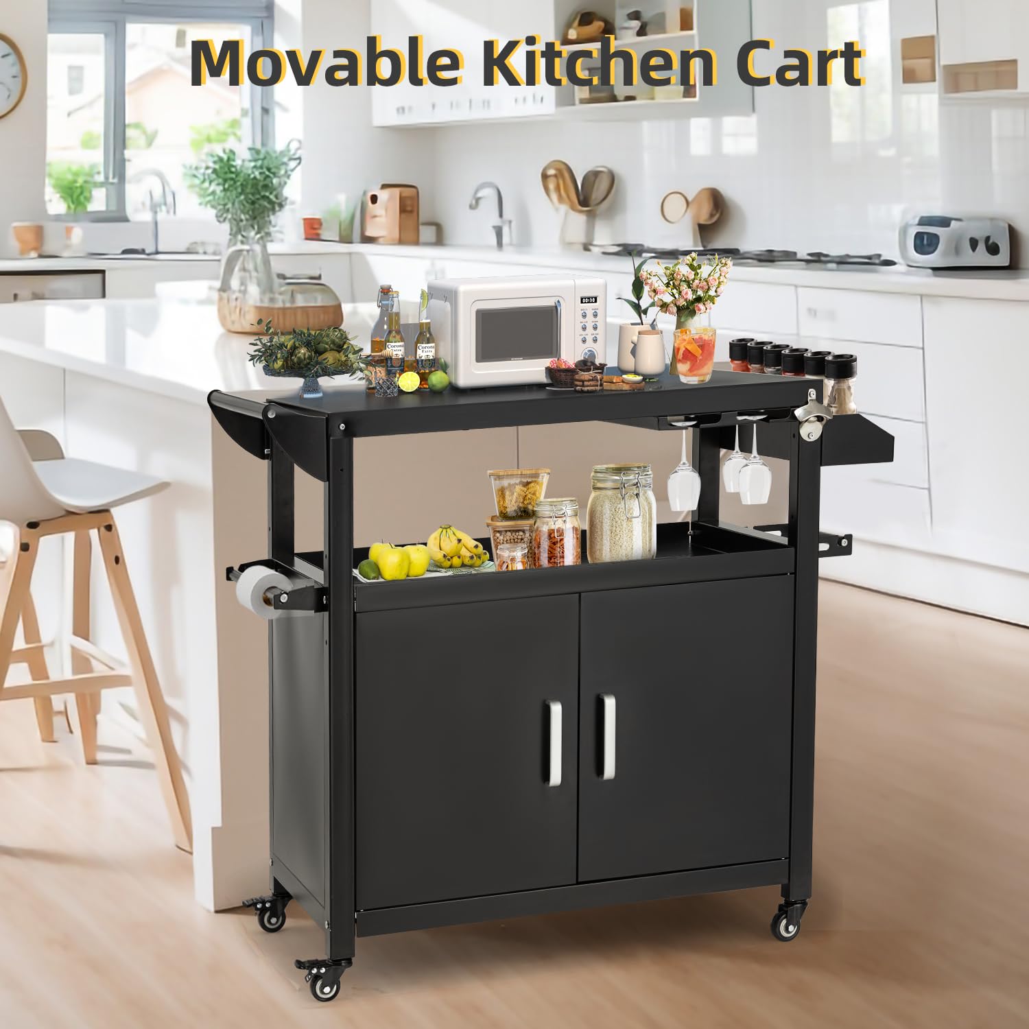 JFHID Outdoor Grill Cart Kitchen Storage Cabinets Island with Wheels Buffet Prep Tables for Outside Steel BBQ Bar Carts for Patio Serving Tables Cooking Station Countertops for Grilling Supplies