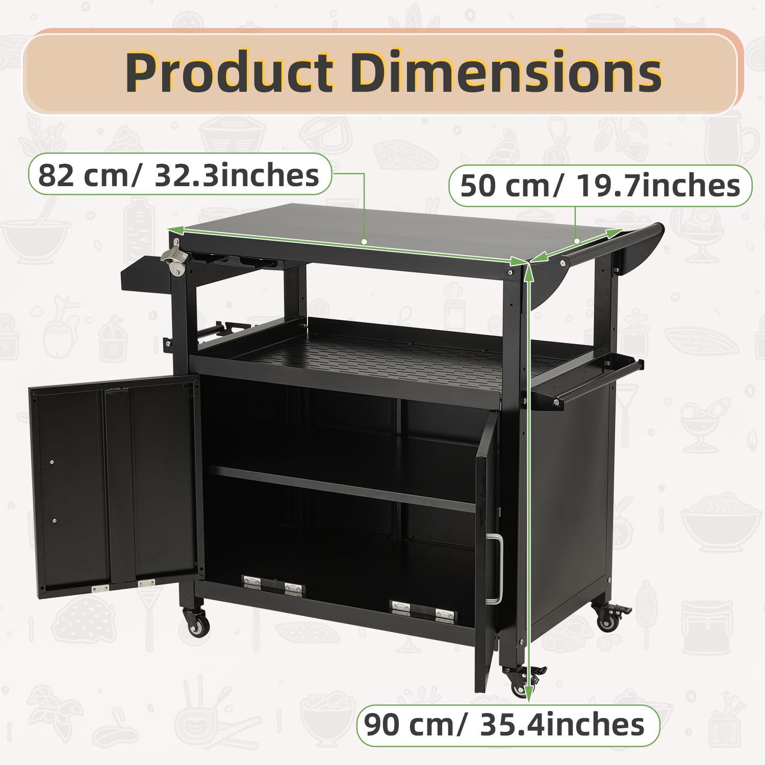 JFHID Outdoor Grill Cart Kitchen Storage Cabinets Island with Wheels Buffet Prep Tables for Outside Steel BBQ Bar Carts for Patio Serving Tables Cooking Station Countertops for Grilling Supplies