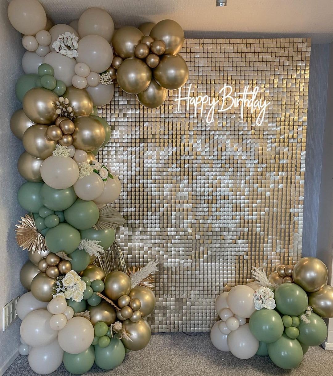 Sage Green White Sand Gold Balloon Garland Arch Kit-186pcs Sage Green White Sand Chrome Gold Balloons for Woodland Jungle Safari Birthday Baby Shower Bridal Shower Gender Reveal Party