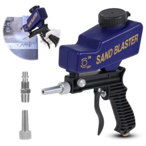 ziopetru sand blaster gun - gravity feed sandblaster gun for metal, wood paint/rust removal and glass etching - handheld sand blaster gun for air compressor, up to 70-150 psi blasting media, blue