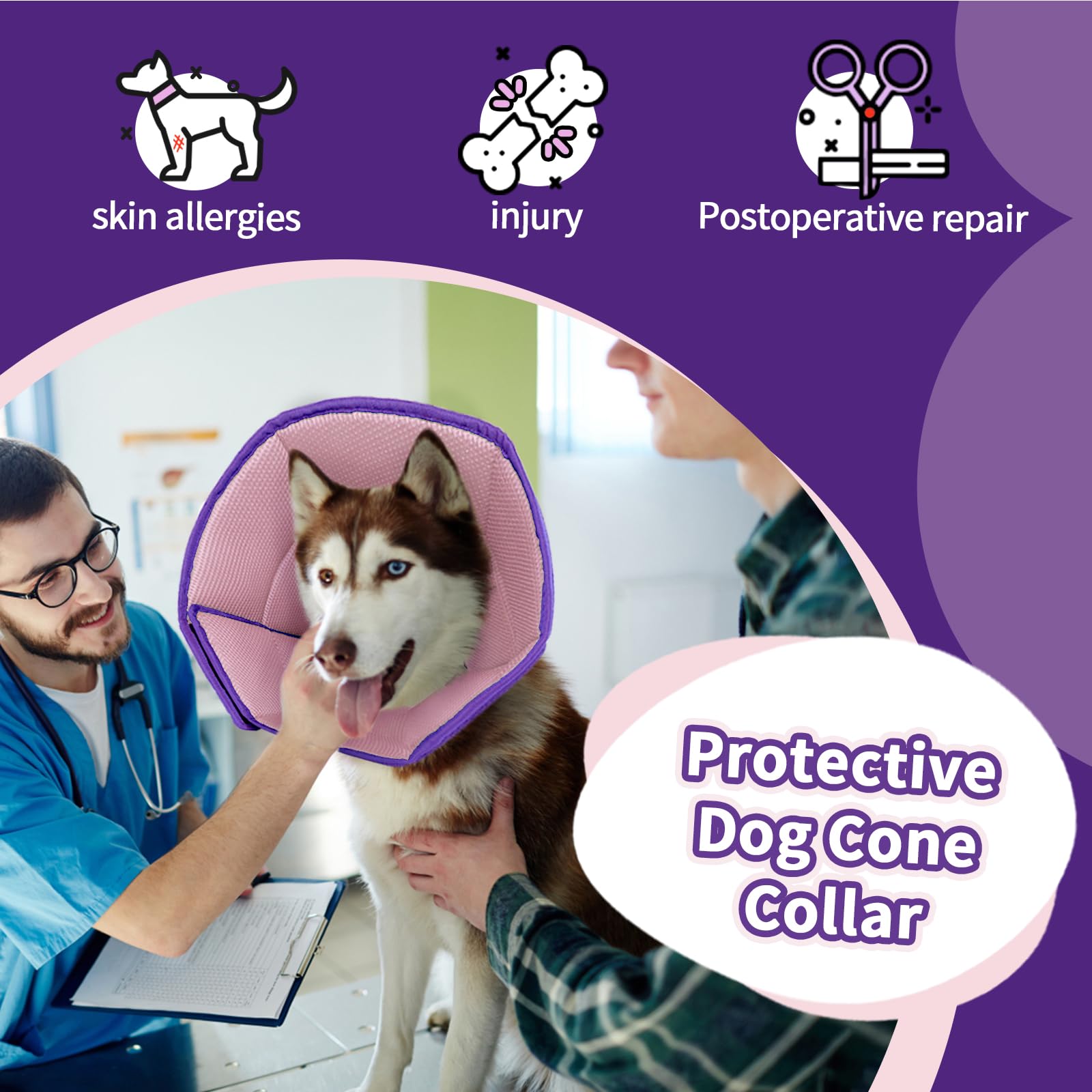 Dog Cone Collar After Surgery, Adjustable Dog Recovery Cone Collar, Breathable Dog Cones for Large Medium Small Dogs Anti-Lick Protective Wound, Elizabethan Collar for Dogs Anti-Bite