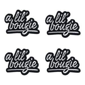 4 pcs a lil' bougie iron patches, classic black and white letters funny iron on patches embroidered adult humor patch for clothes jeans jackets bags hats