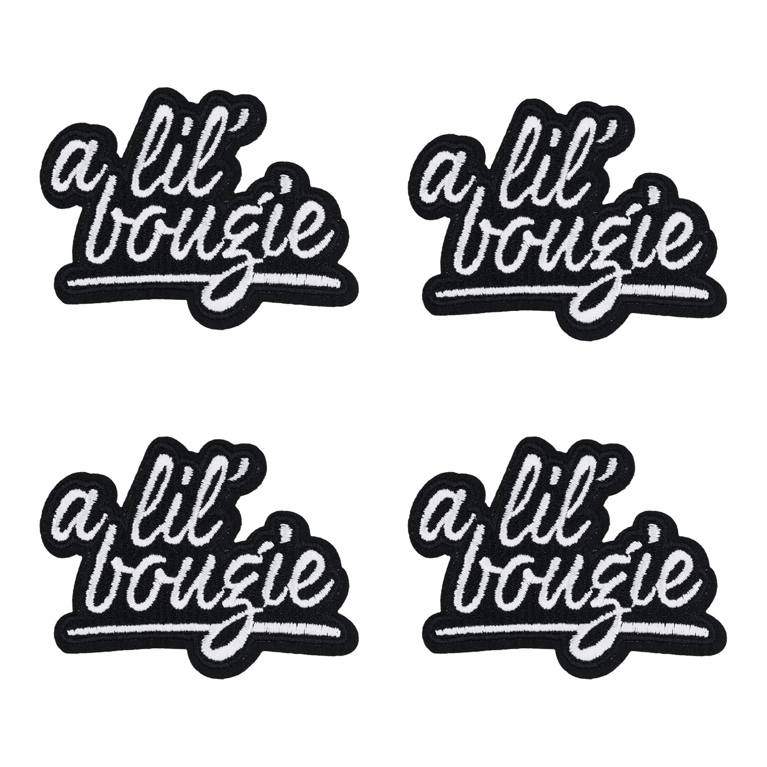 4 pcs A Lil' Bougie Iron Patches, Classic Black and White Letters Funny Iron on Patches Embroidered Adult Humor Patch for Clothes Jeans Jackets Bags Hats