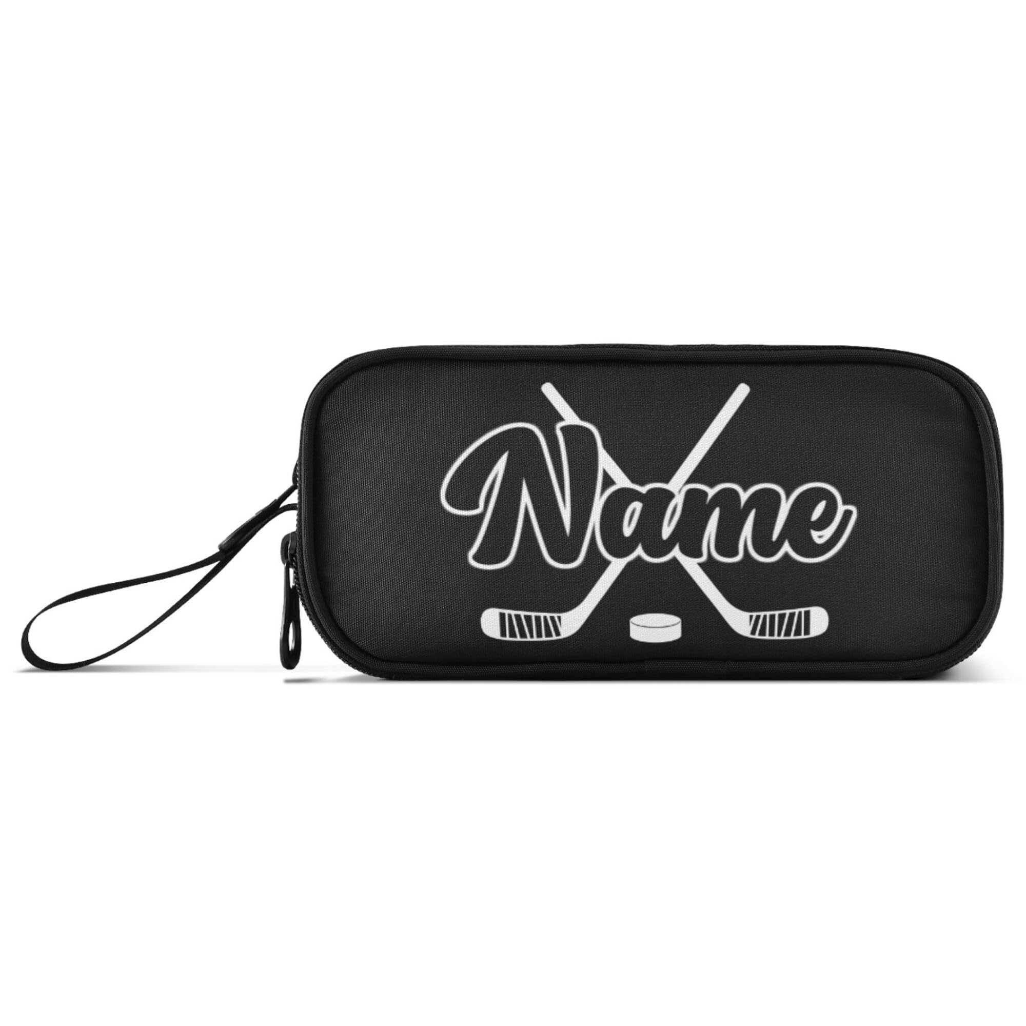 Fisyme Hockey Stick Puck Black Custom Pencil Case Large Capacity Pen Box Makeup Pouch Holder Organizer Stationery Bag for School Office College Traval