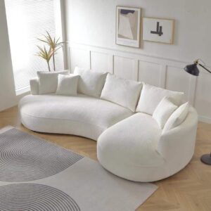 HAMORESPACE 124.8'' Modern Curved Fabric Sectional Sofa Couch, Upholstered Couch with Pillows, Right Hand Facing Sofa for Living Room (White Right-Facing)