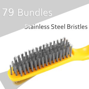 Stainless Steel Wire Brush 2 Pcs with Metal Scraper | 79 Bundles bristles, Plastic Contoured Handle | Chanharm Heavy Duty Scratch for Cleaning Rust & Dirt, Dust & Paint Scrubbing, Welding Slag Removal