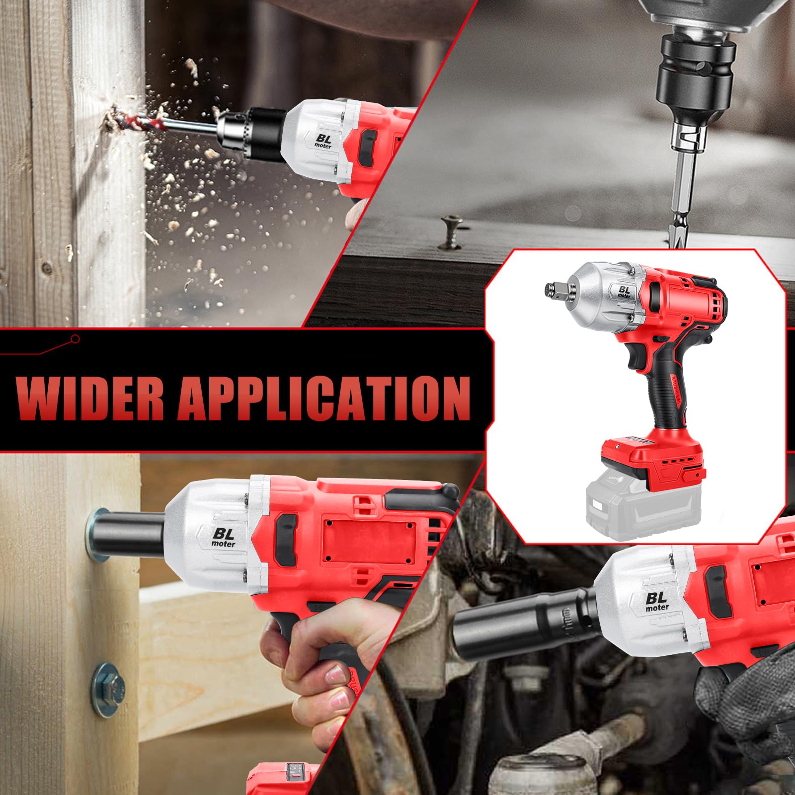 1000Nm Cordless Impact Wrench for Milwaukee M18 Battery, 1/2 inch Brushless High Torque Electric Impact Driver with 7 Sockets, 2400 RPM, 3300 IPM, LED Work Light, for Car Truck Home (No Battery)