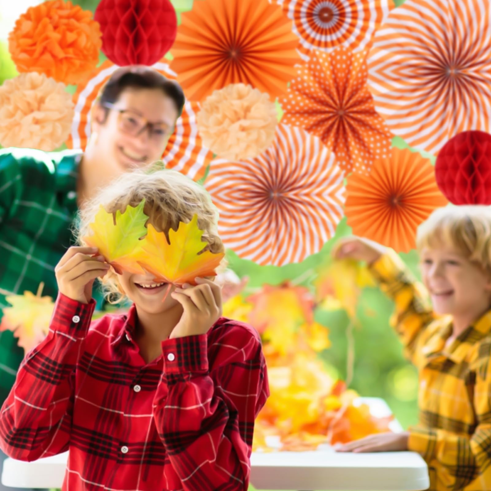 Orange Birthday Decorations Fall Party Decoration 28pcs Autumn Boho Friendsgiving Thanksgiving Harvest Party Banner, Streamers Tassel Garland, Tissue Pom Poms, Paper Fans, Bridal Shower Groovy Decor