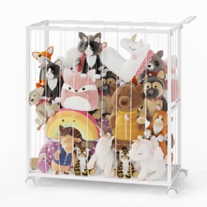 bblike stuffed animal storage - zoo stuffed animal net with wheels, save space toy storage organizer, vertical stuffed animal holder for kids room, playroom, nursery（white ）