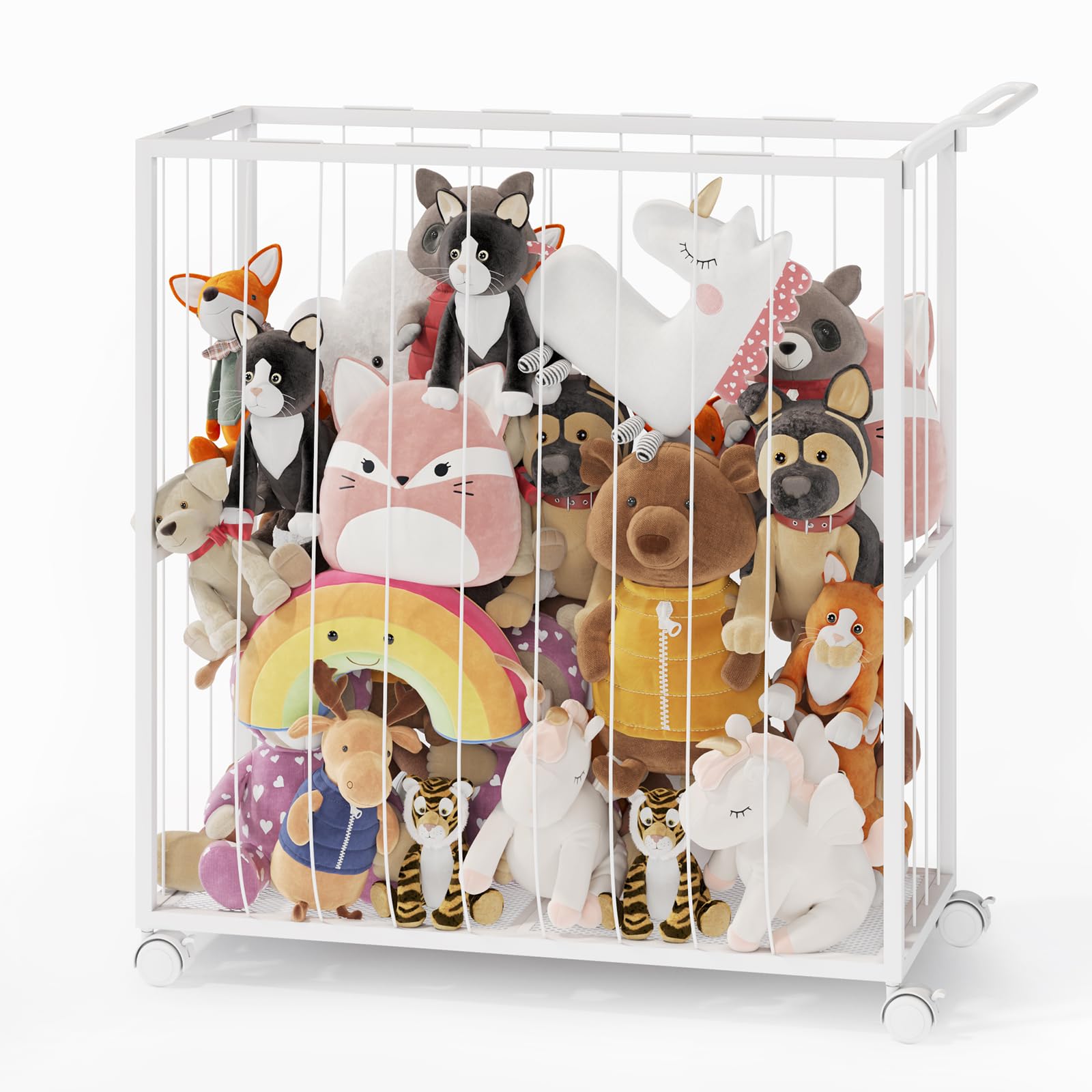 BBLIKE Stuffed Animal Storage - Zoo Stuffed Animal Net with Wheels, Save Space Toy Storage Organizer, Vertical Stuffed Animal Holder for Kids Room, Playroom, Nursery（White ）