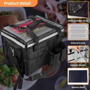 Insulated Bags for Food Delivery with Cup Holder 17.3" x 13.5" x 12.5", Support Frame & Hard Bottom Plate, Waterproof Commercial Insulated Food Delivery Bag Drink Carriers for Doordash w/Divider