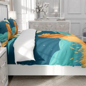 Moinlizy 3D Lonly Lion and Moon Printed Duvet Cover Set Bedding Sets Twin Size with 1 Piece Duvet Cover 2 Pieces Pillow Cases Ultra Durable Microfiber No Comforter