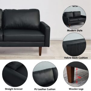 Hybition Faux Leather Loveseat Mid-Century Modern Sofa with Wooden Legs for Living Room, Office-Black