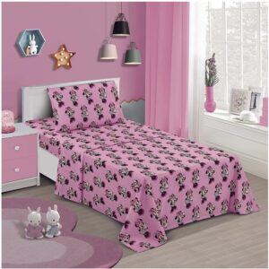 Jay Franco Twin Size Sheet Set 3 Pieces Kids Set (Minnie Mouse), Pink, Black, JF14545