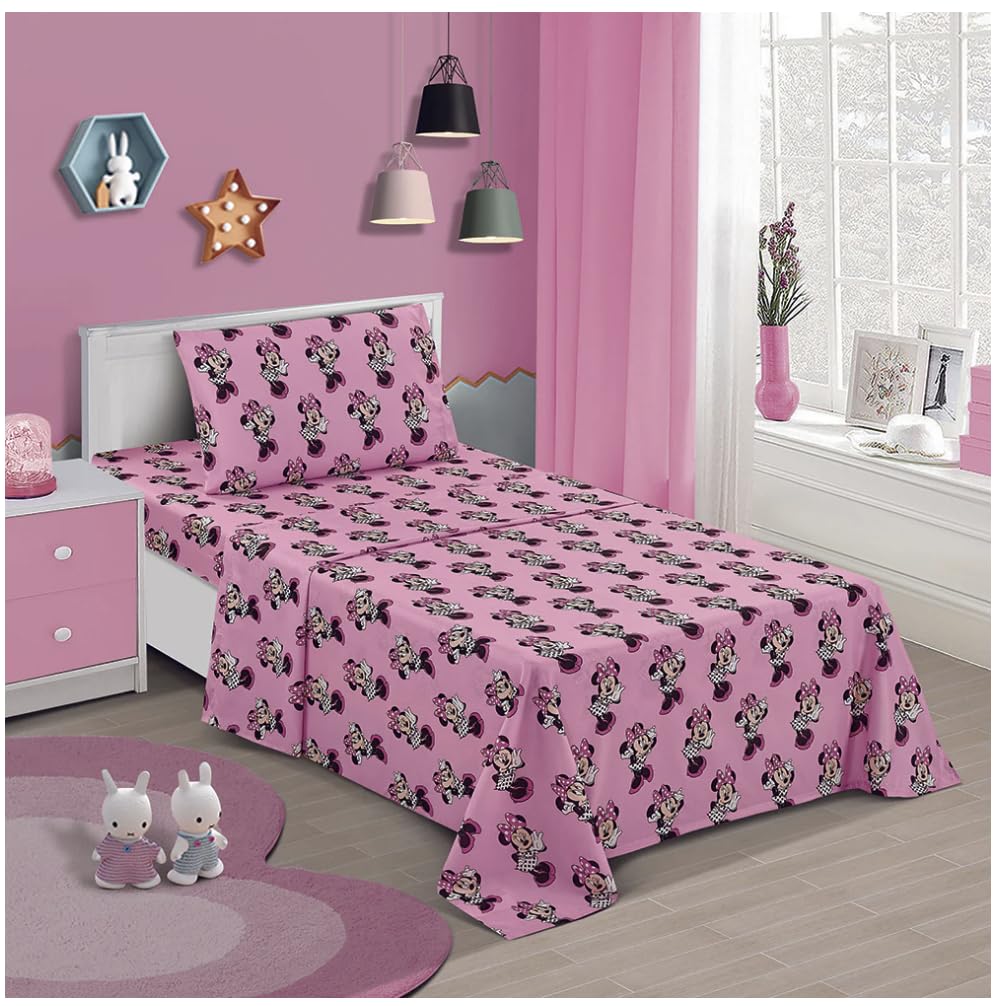 Jay Franco Twin Size Sheet Set 3 Pieces Kids Set (Minnie Mouse), Pink, Black, JF14545