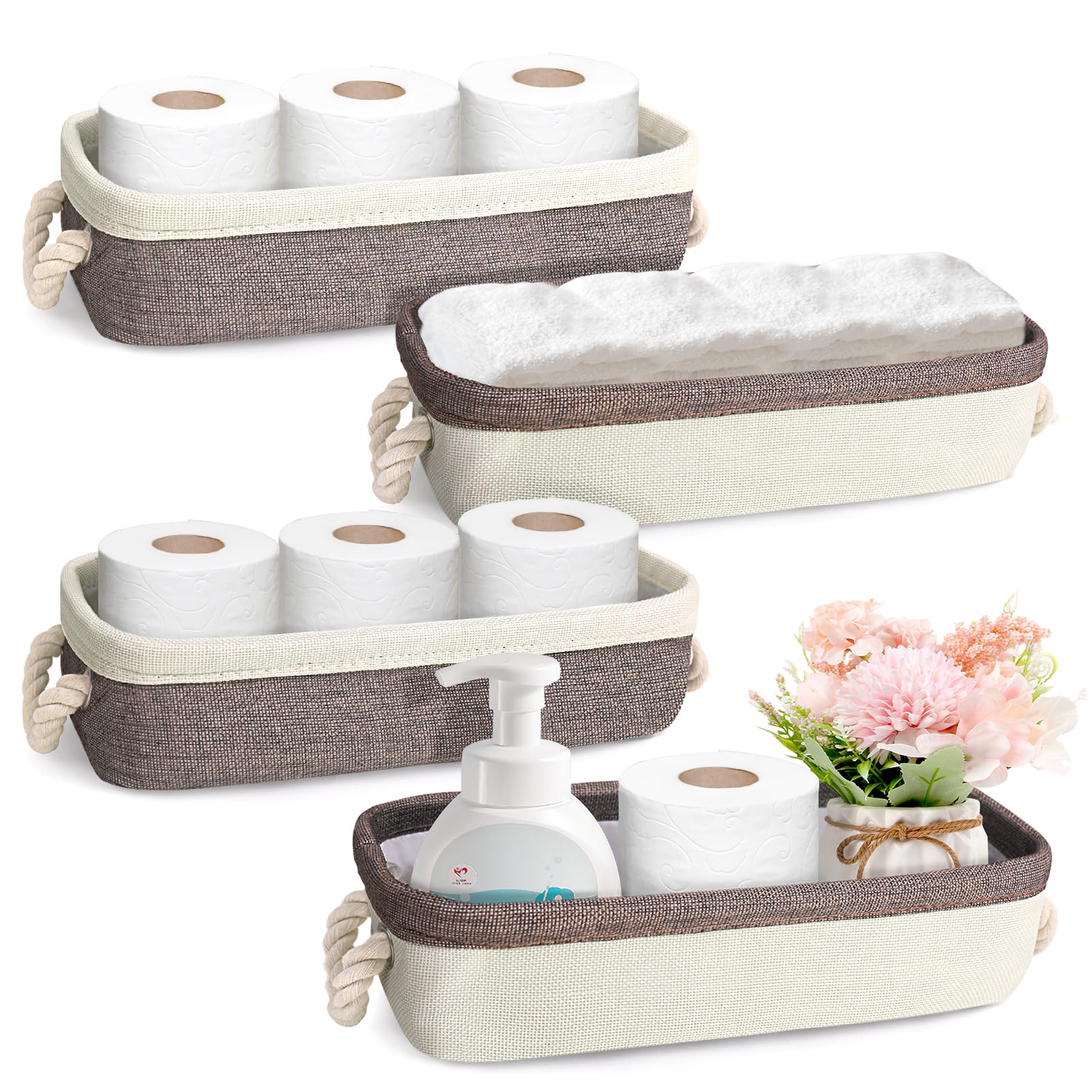 Toilet Paper Storage, 4 Pack Toilet Paper Basket for Bathroom Storage, Small Bathroom Toilet Paper Holder Stand, Toilet Paper Basket for Back of Toilet, Bathroom Countertop Storage 13" L X 6" W