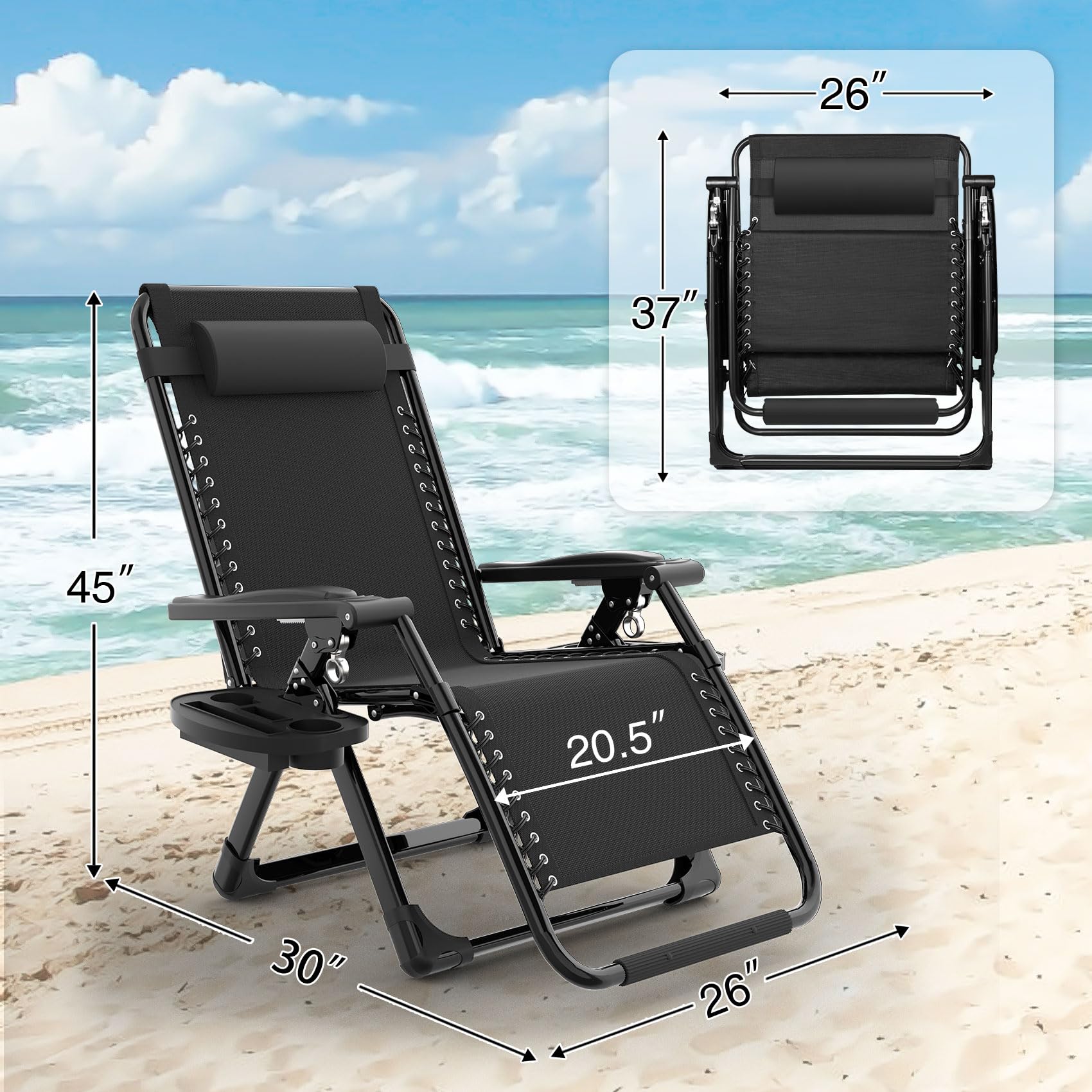 Suteck Zero Gravity Chair with Fans, Reclining Camping Lounge Chair w/Upgraded Lock and Cup Holder, Reclining Patio Chairs Folding Recliner for Indoor and Outdoor, Cool All Summer