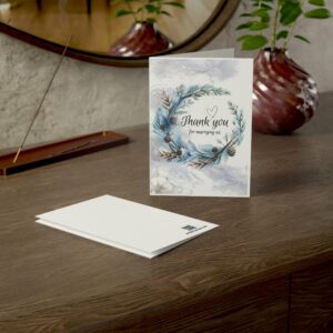 J&J'S TOYSCAPE Thank You for Marrying Us Card, 7x5 Inch Card with Envelope, Winter Wedding Officiant Gratitude Card, Pastor Appreciation, Card from Newlywed Couple (Blue Floral Wreath)