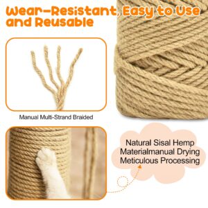 HezzLuv 262FT/80M Cat Scratching Sisal Rope, 6mm Thick Natural Jute Rope for Scratch Posts, Cat Trees, DIY Projects, Sisal Rope for Cat Scratcher with 2 Cat Mouse Toys (262ft)