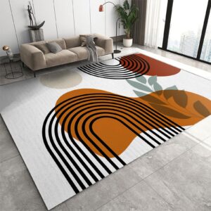 jelaixo mid-century modern geometric bedroom rug, abstract lines living room rug, printed fade resistant ultra soft foldable washable rug for teen kids family dining room 6ftx8ft