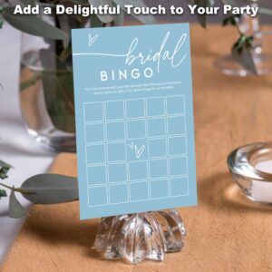 Cazhes Minimalist Bridal Shower Games, 30 Light Blue Bridal Bingo Game Cards, Wedding Bachelorette Engagement Party Decorations Supplies - A15