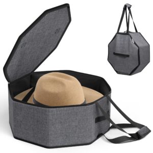 SLEEPING LAMB Hat Box for Travel and Storage, Collapsible Hat Case Cowboy Cap Hat Organizer for Closet with Handles Hat Boxes for Men and Women Storage Large Hat Bag Carrier with Cardbord, Grey