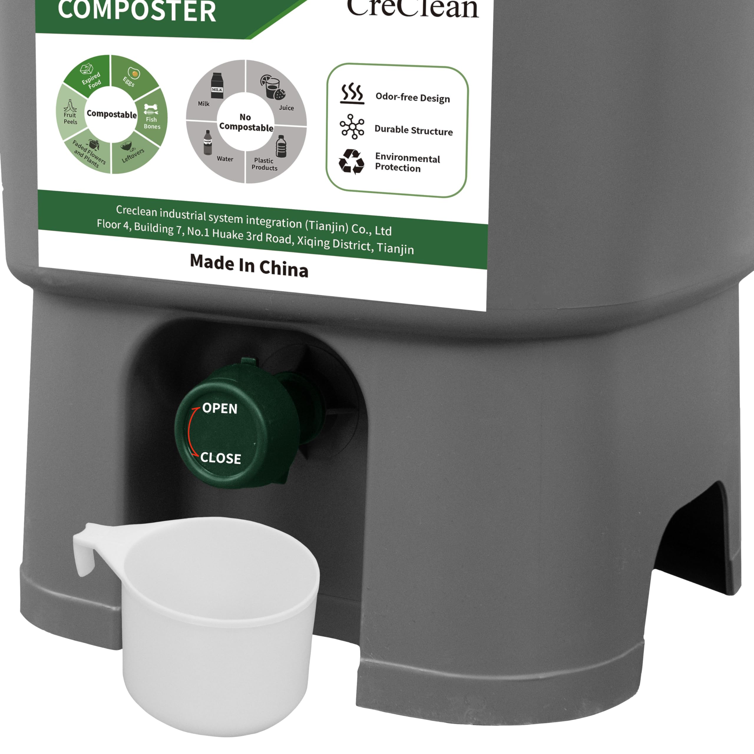 CreClean All Seasons Indoor Composter Starter Kit – 5 Gallon Tan Compost Bin for Kitchen