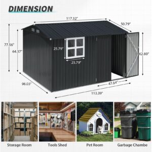 Verano Garden 10x8FT Outdoor Storage Shed, Large Galvanized Steel Metal Garden Shed with Window, Lockable Double Door, Outdoor Tool Shed for Backyard, Patio, Lawn(113.39"x98.03"x77.56")