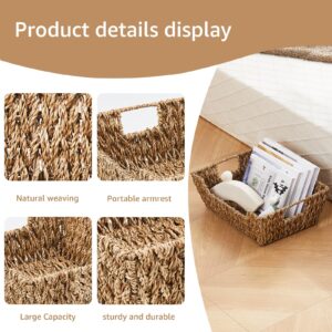 LGEHOOM Seagrass Wicker Storage Baskets Open-Front Pantry Baskets With Handles Handwoven Rattan Shelf Baskets for Organizer and Storage, 2 Pack