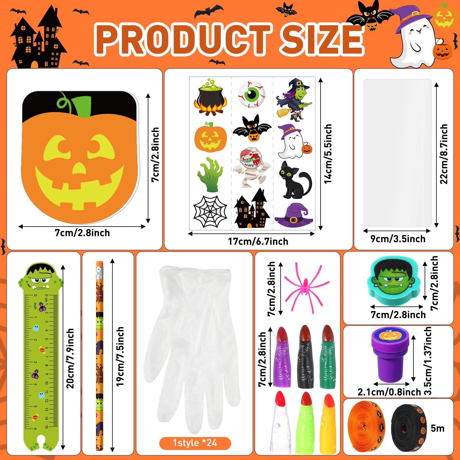 Chrisfall 242 Pcs Halloween Trick or Treat Party Favors Halloween Stationery Set Trick or Treat Gifts Bulk Halloween Goody Bag Fillers Stuffers for Classroom Prizes Trick or Treat Party Supplies